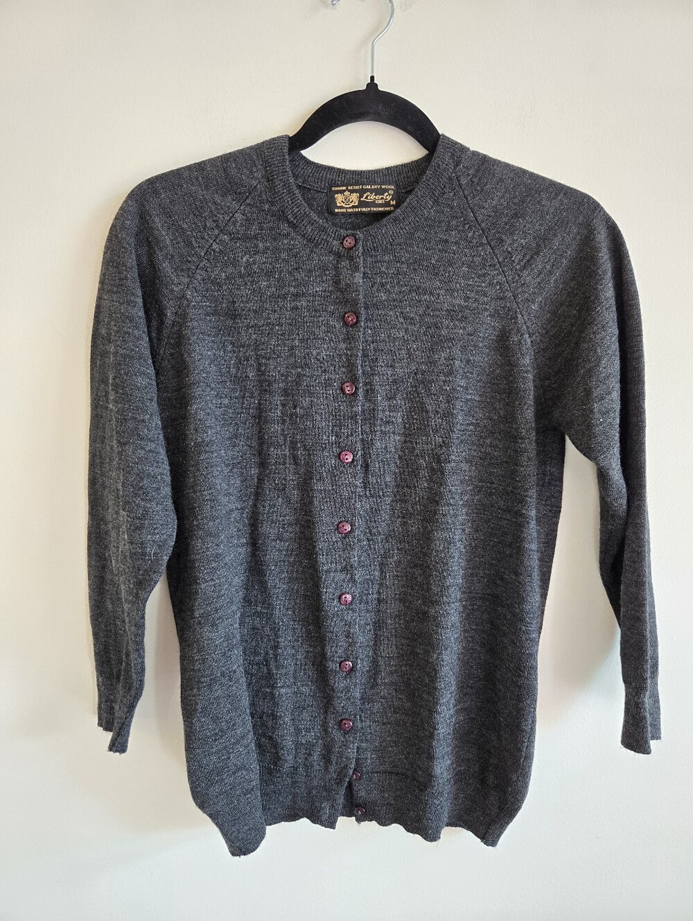 VTG LBERTY KNITS | US M Wool Cardigan | dark grey